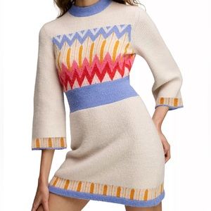 Brand New French Connection Neya Fair-Isle 3/4-Sleeve Sweater Dress
